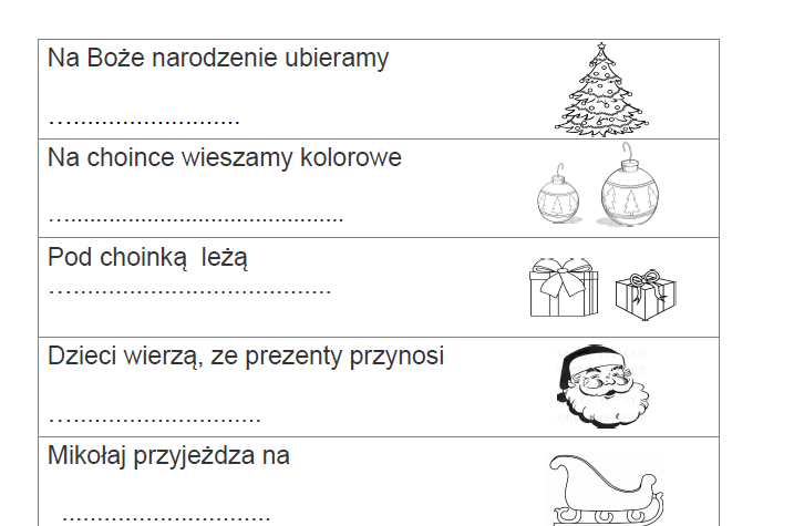 Karta pracy: Boże Narodzenie - dokończ zdania