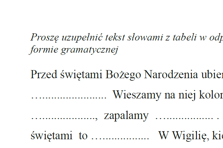 Karta pracy: Boże Narodzenie - uzupełnij tekst